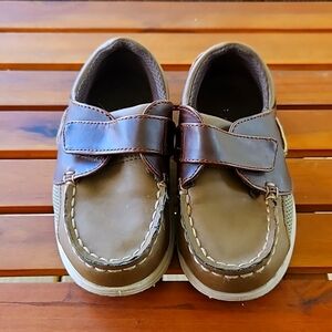 SmartFit Youth Boys Size 9 Loafers Brown Faux Leather Hook & Loop Straps